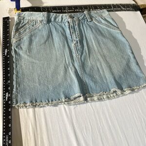GAP size 12 classic blue denim Mimi skirt frayed hem with stretch NWOT